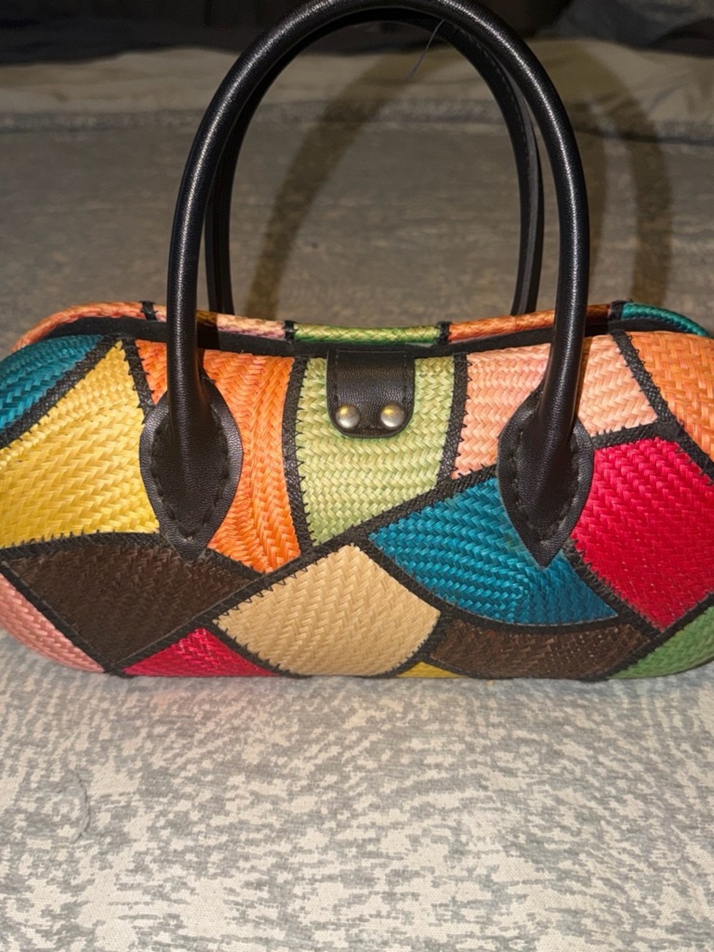 Multicolor Woven Patchwork Tote Bag